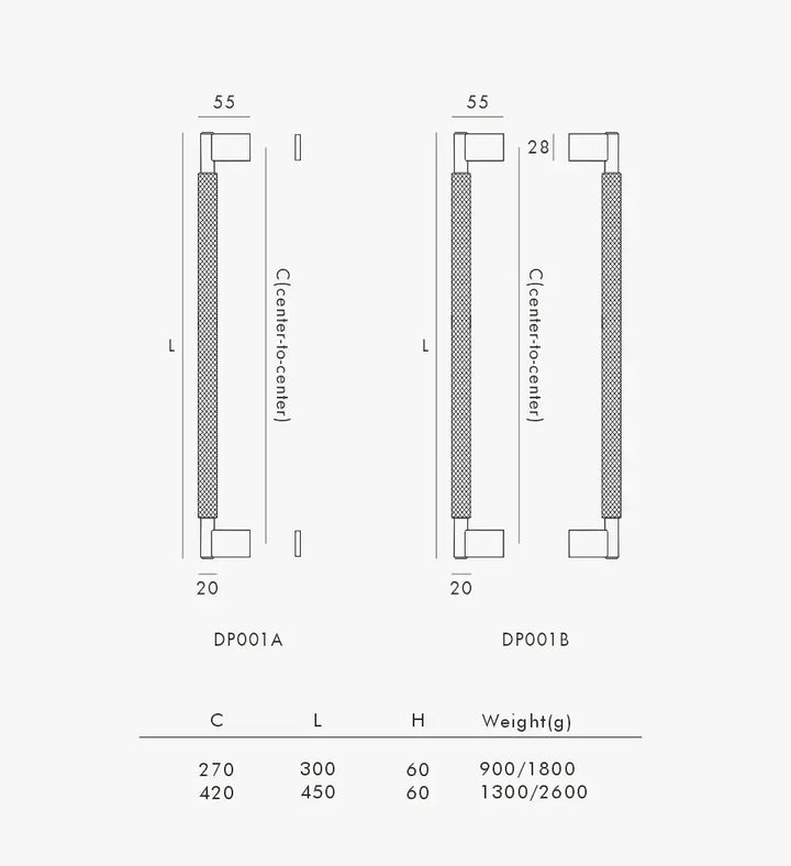 NORWYN Solid Brass Knurled Door Pull Handle for wooden and glass doors