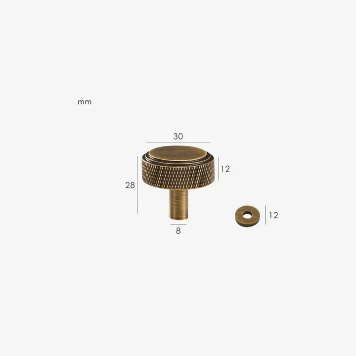 VELARA Knurled Solid Brass Cabinet & Cupboard Knob