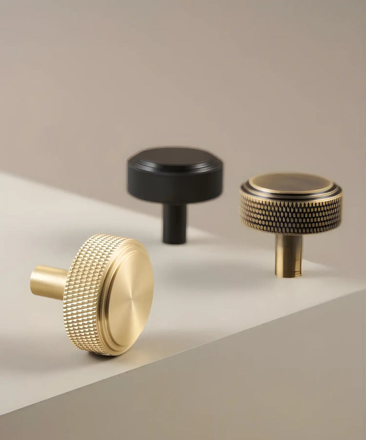 VELARA Knurled Solid Brass Cabinet & Cupboard Knob