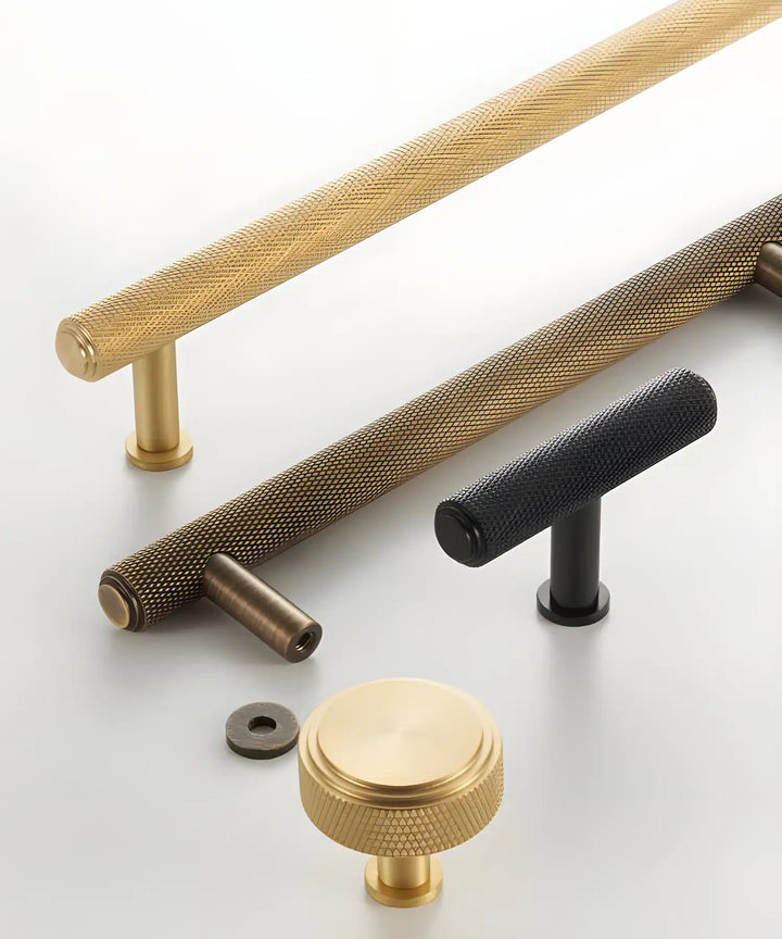 VELARA Knurled premium Solid Brass Kitchen & Cabinet Handle, cupboard handle