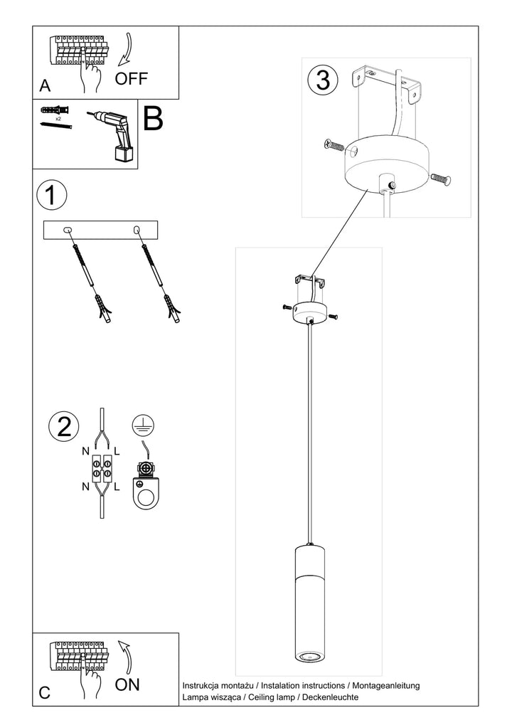 ZANE Pendant Light One Head Installation Guide