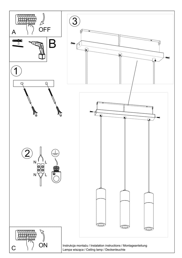 ZANE Pendant Light Three Heads Installation Guide