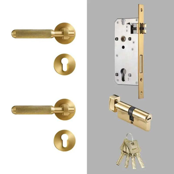 CONTOUR Solid Brass Knurled Door Lever Handle Set - Luxury Handles