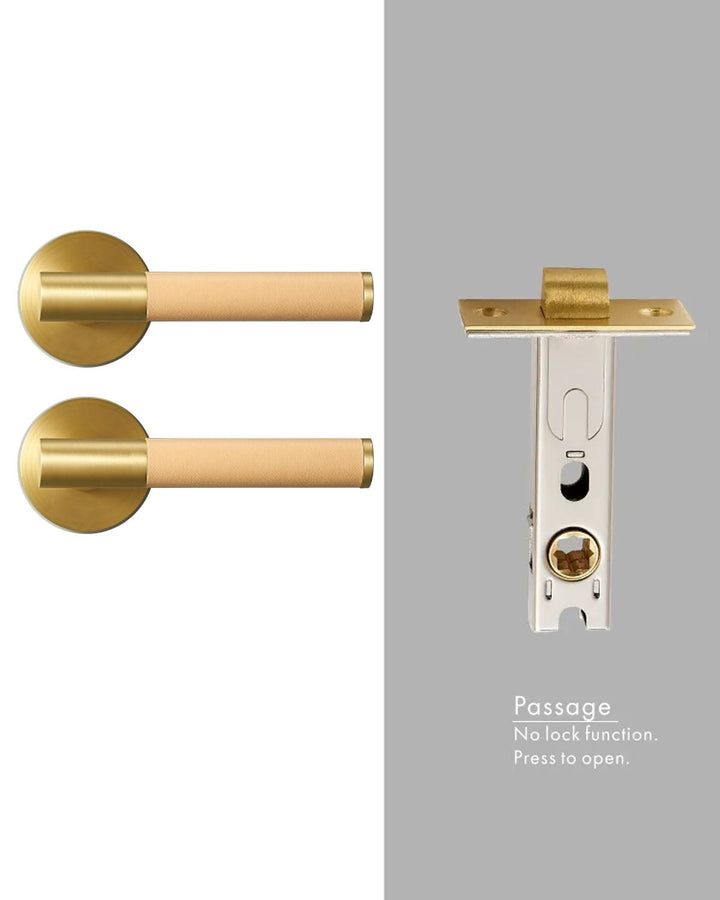 DERMA Real Leather and Solid Brass Lever Door handle - Luxury Handles