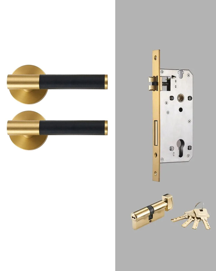 DERMA Real Leather and Solid Brass Lever Door handle - Luxury Handles