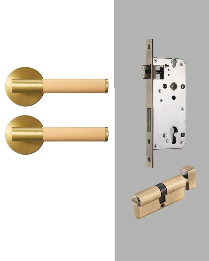 DERMA Real Leather and Solid Brass Lever Door handle - Luxury Handles