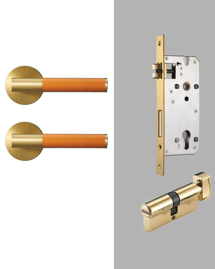 DERMA Real Leather and Solid Brass Lever Door handle - Luxury Handles