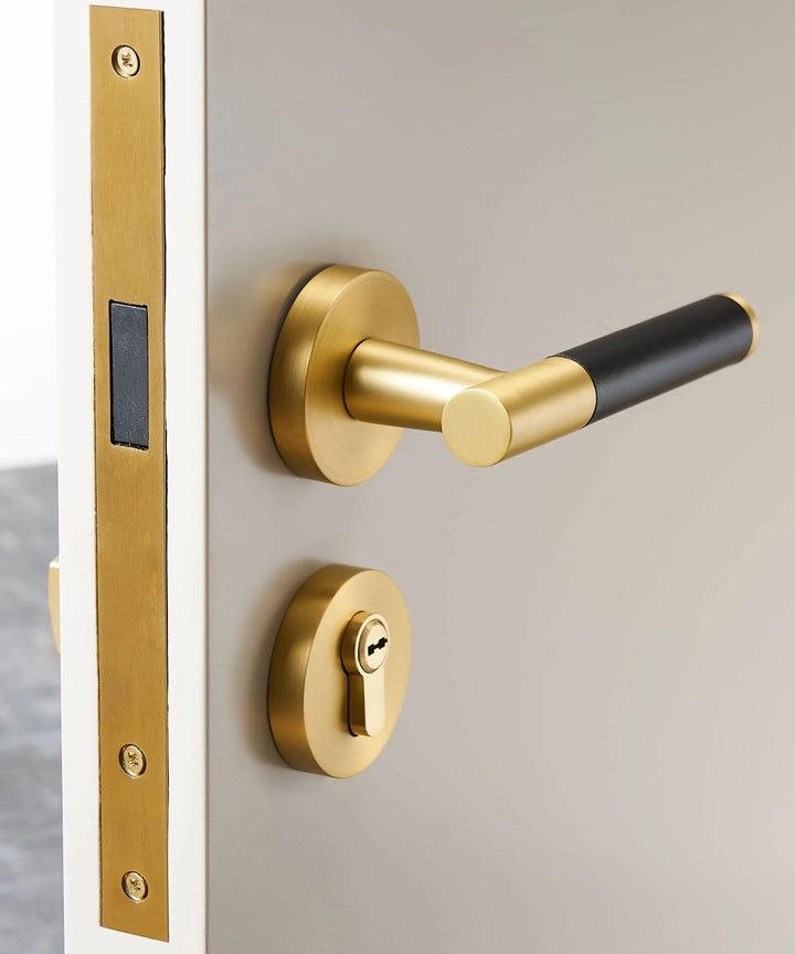 DERMA Real Leather and Solid Brass Lever Door handle - Luxury Handles