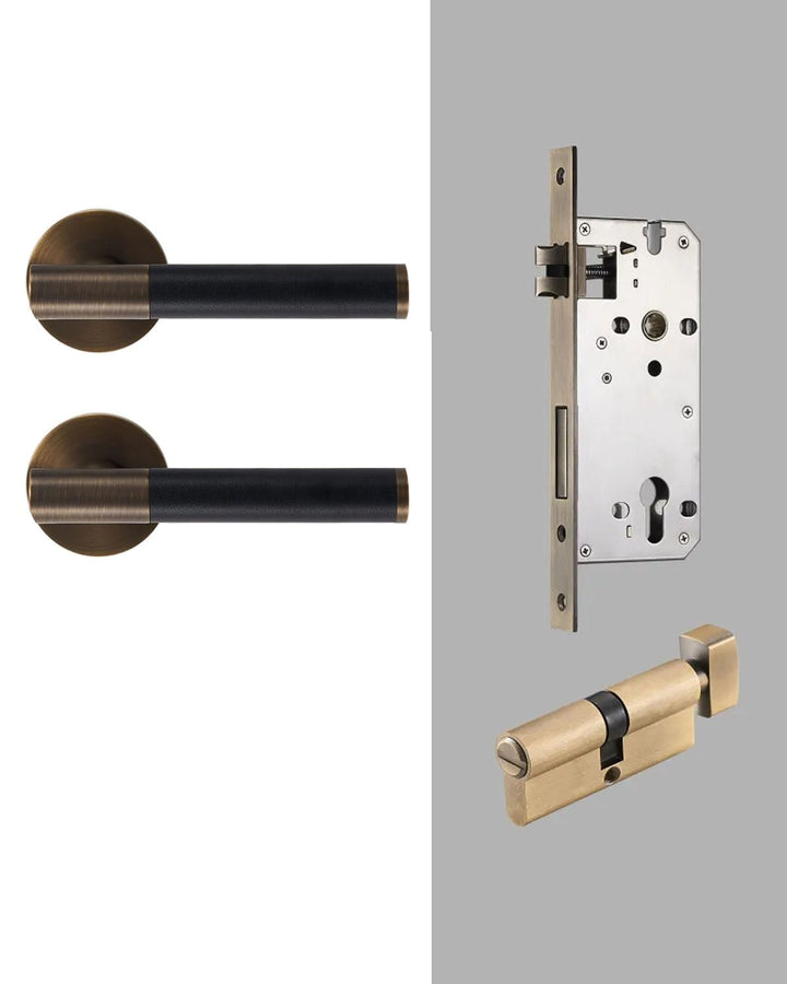 DERMA Real Leather and Solid Brass Lever Door handle - Luxury Handles