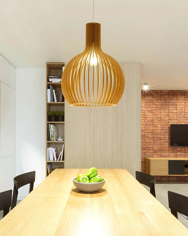 Modern Wooden Birdcage Pendant Light - Luxury Handles