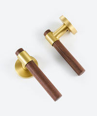 Real Walnut & Solid Brass Door Lever Handle Set