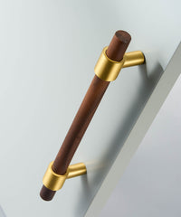 WOOD Walnut & Solid Brass Modern Kitchen & Cabinet Handle